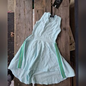 WEE MONSTER SZ 2T NWT ICY MINT NEON GREEN TEAL STRIPE aplique sides dress